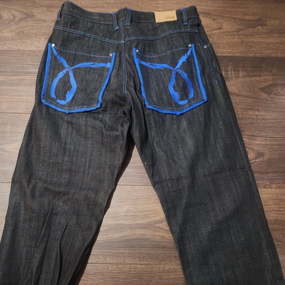 Ubug Jeans Mens 38x34 Baggy Y2K‎ Hip Hop Embroidered Multi Color Stitch